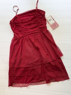 Red Tiered Mesh Party Dress - emerald sundae